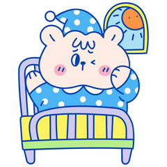 Cute bear waking up tired hand drawn illustration in cartoon design