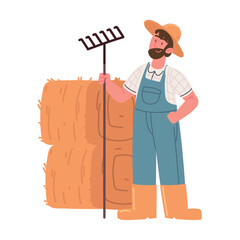 farmer with pitchfork and haystack
