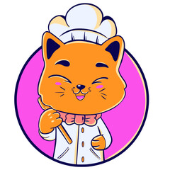 cartoon cat cute chef mascot illustration logo