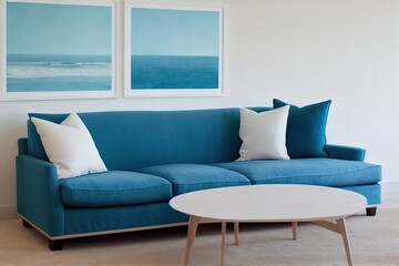 beach blue cushion and sofa of coastal home