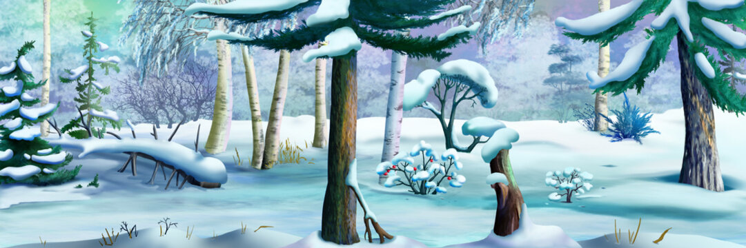 Winter in a forest illustration