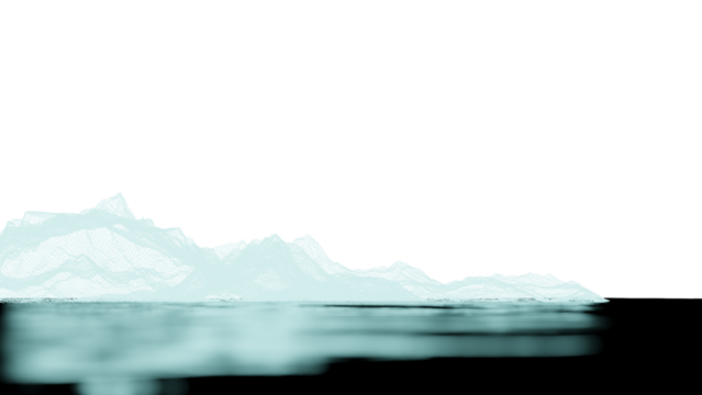 Isolated of  island wireframe and its reflection on a sea with green screen background (3D Rendering)