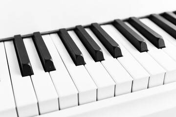 close up of piano keys, white piano