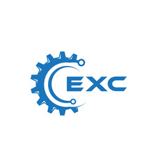 EXC letter technology logo design on white background. EXC creative initials letter IT logo concept. EXC setting shape design.
