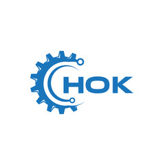 HOK letter technology logo design on white background. HOK creative initials letter IT logo concept. HOK setting shape design.
