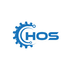 HOS letter technology logo design on white background. HOS creative initials letter IT logo concept. HOS setting shape design.
