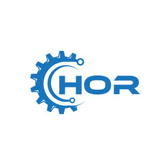 HOR letter technology logo design on white background. HOR creative initials letter IT logo concept. HOR setting shape design.

