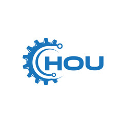 HOU letter technology logo design on white background. HOU creative initials letter IT logo concept. HOU setting shape design.
