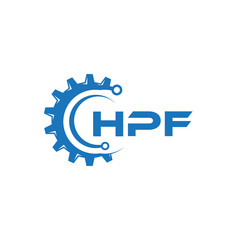 HPF letter technology logo design on white background. HPF creative initials letter IT logo concept. HPF setting shape design.
