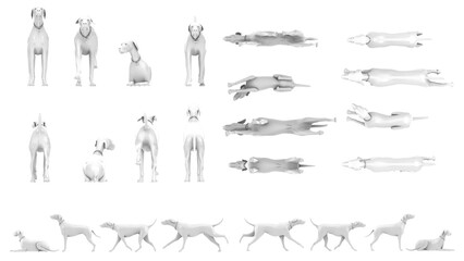 3D High Poly Dogs - SET1 Monochromatic - Parallel View