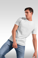 Men white t-shirt mockup with model white background