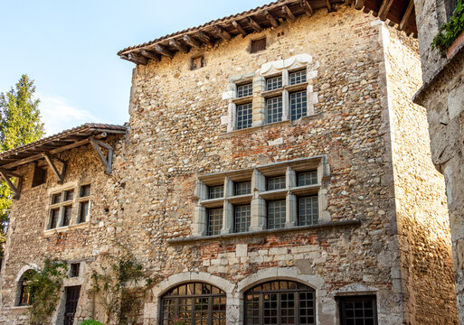 Old medieval stone house in the famous village P&eacute;rouges, Ain, Auvergne Rh&ocirc;ne Alpes, France.