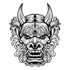 tattoo design oni mask black and white line art