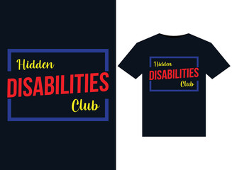 Hidden Disabilities Club illustrations for print-ready T-Shirts design