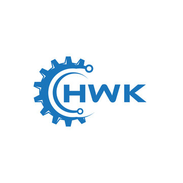 HWK letter technology logo design on white background. HWK creative initials letter IT logo concept. HWK setting shape design.
