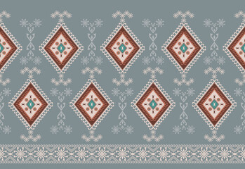 Ethnic geometric arabesque pattern. Persian border element. Vector ethnic geometric diamond shape seamless pattern background. Embroidery folk pattern for fabric, textile, interior decoration element.