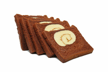 Chocolate whole wheat bread with vanilla roll isolated on white background.