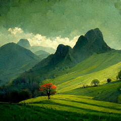 landscape with green grass