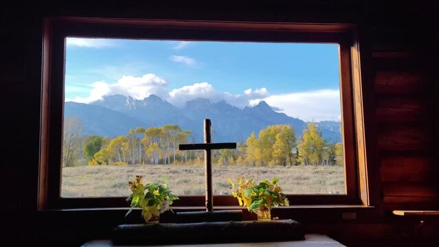 Holy Cross in Chapel of the Transfiguration St. John's Episcopal Church at Grand Teton National Park Wyoming
