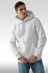 Men white hoodie mockup with model white background