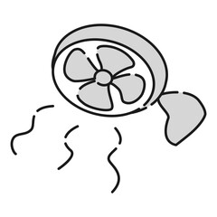 クリップ式扇風機のイラスト（白黒）