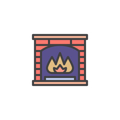 Fireplace with fire flame filled outline icon