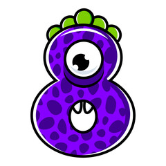 8.Funny Monsters Colorful Numbers, Cute Fantasy Aliens in the Shape of Numerals. Cartoon numbers from 0 to 9 icons are made in the form of human figures with big eyes and face. Arabic numerals. Vector