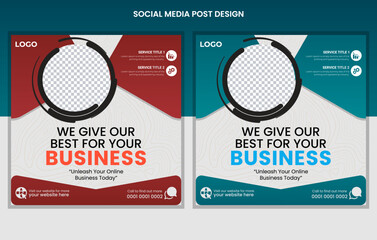 Corporate social media posts design, business web banners color variation template, Set of Editable square post template