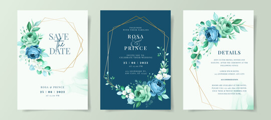 Fototapeta na wymiar Elegant floral on wedding invitation card set template, greenery wedding invitation, floral wedding invitation