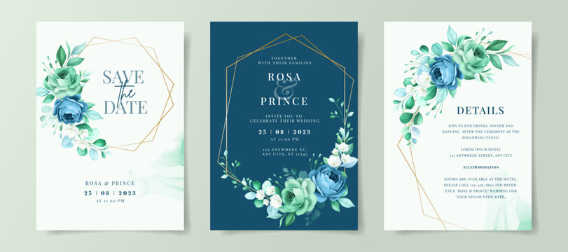 Elegant floral on wedding invitation card set template, greenery wedding invitation, floral wedding invitation