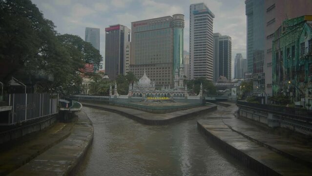 A view of an old mosque with 2 rivers in between in Malaysia, Masjid Jamek.