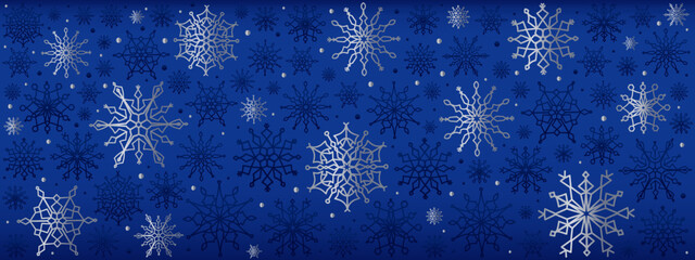 Fototapeta na wymiar Blue background with silver snowflakes.