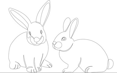 rabbits drawing by one continuous line, vector