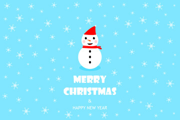 Merry Christmas and Happy new year Text. Letters for the holiday greeting gift poster. Xmas card. Design for Christmas day festival. Happy snowman in winter. Vector illustration.