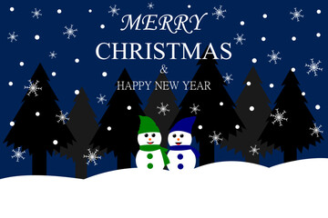 Merry Christmas and Happy new year Text. Letters for the holiday greeting gift poster. Xmas card. Design for Christmas day festival. Happy two snowman in winter. Vector illustration.