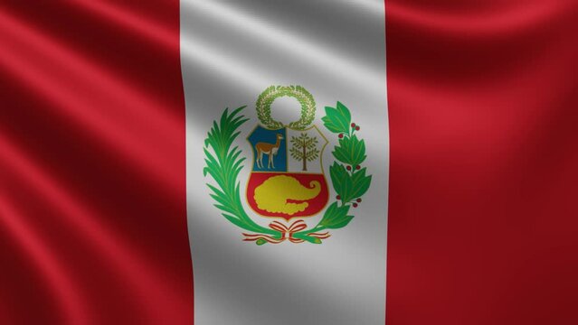 Peruvian flag in the wind close-up, the national flag of Peru flutters in 3d, in 4k resolution. High quality 4k footage