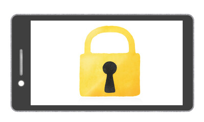 横向きのスマホとロック画面　白い画面