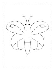 Butterfly, Continue the pattern with pen, dotted line practice worksheet for preschoolers