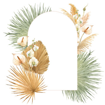 watercolor arch frame with dried flowers clip art preview