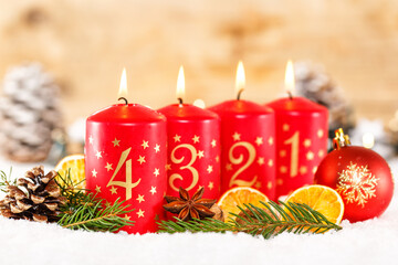 Fourth 4th Sunday in advent with candle Christmas time decoration