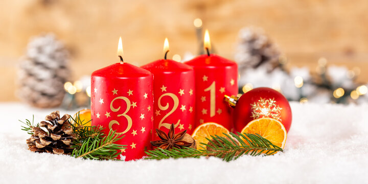 Third 3rd Sunday in advent with candle copyspace copy space banner panorama Christmas time decoration