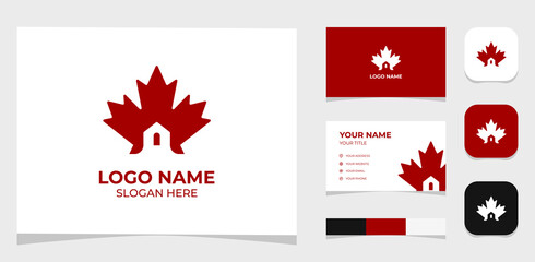Obraz na płótnie Canvas Template Logo Creative Maple and home or house shape concept. Creative Template with color pallet, visual branding, business card and icon.