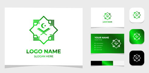 Template Logo Creative Islamic Emblem, book moon, and Star Concept. Creative Template with color pallet, visual branding, business card and icon.
