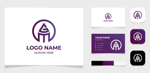 Template Logo Creative Initial Letter M and G or G and M in Circle shape and pencil shape. Creative Template with color pallet, visual branding, business card and icon.