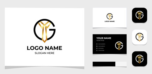 Fototapeta na wymiar Template Logo Creative Initial Letter G and Tie Concept shapel. Creative Template with color pallet, visual branding, business card and icon.
