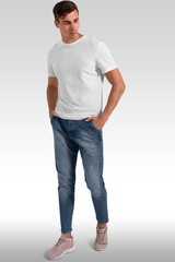 Obraz premium Men white t-shirt mockup with model white background
