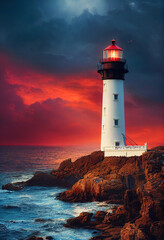 Naklejka premium Digital Painting of a Lighthouse on the coast