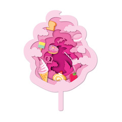 Naklejka premium Dessert Cotton Candy Paper Cut Effects