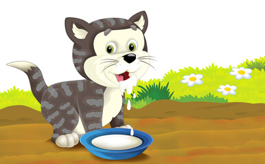 cartoon farm scene with cat illustration