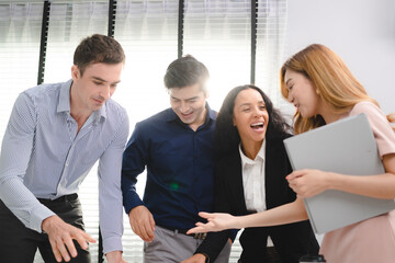 Obraz premium business startup team meeting and brainstorming discussion for cooperation teamwork working project in modern office, professional businessman group colleague communication to work planning success